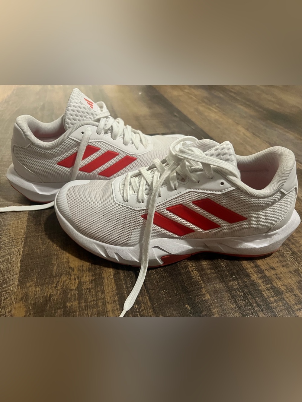 adidas Women’s White Athletic Sneakers with Red Stripes